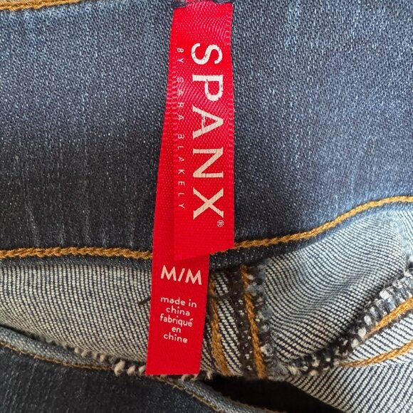 Spanx Jeggings Blue Skinny Denim Distressed Stretchy Mid-Rise Size M - Picture 4 of 4